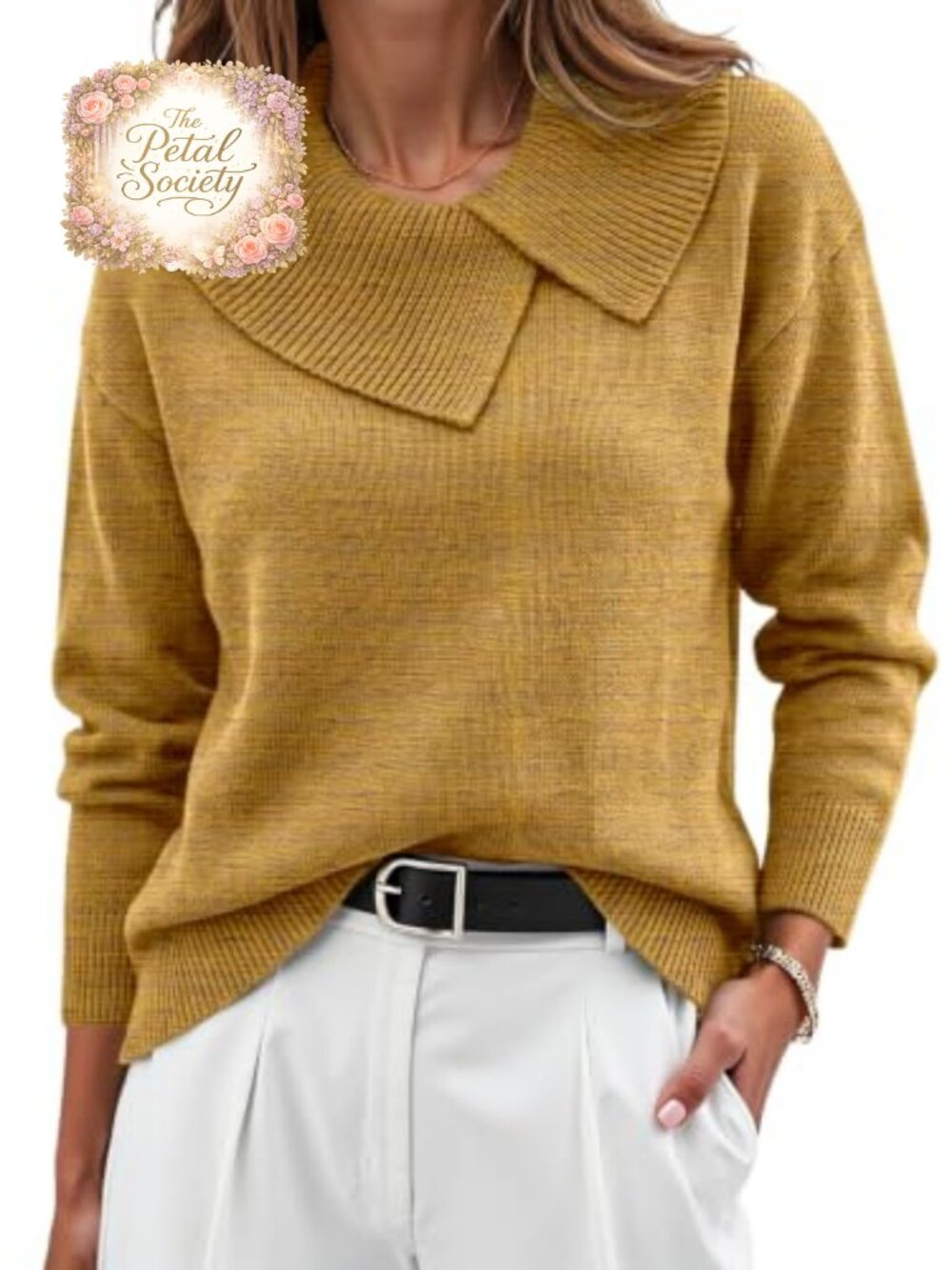 Asymmetrical Neck Ribbed Knit Sweater Pullover for Women